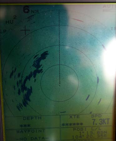 02 Radar--Northeast Bintam to left, shipping traffic to right