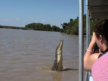 09 Tourist photographs jumpin' croc
